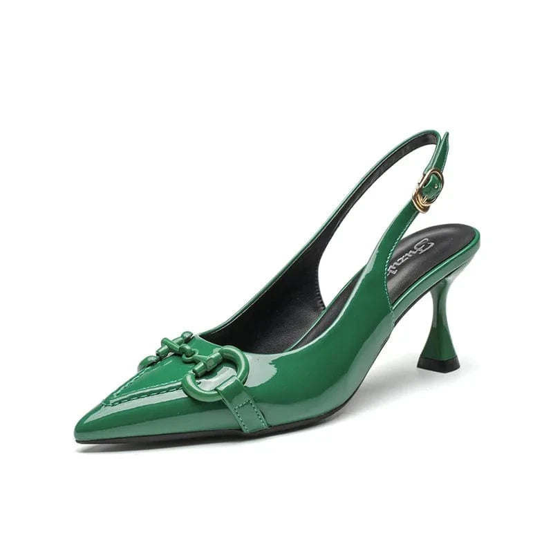 Fashion Women Green Buckle High Heel Stilettos Summer New Female Point Toe Slingbacks Pumps Sandals