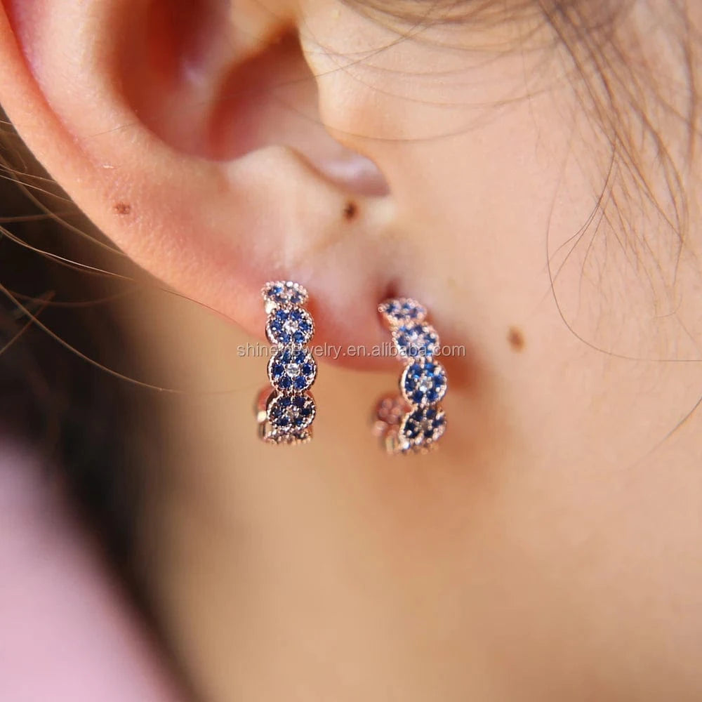 fashion women jewelry micro pave white blue cz lucky round circle evil eye hoop earring