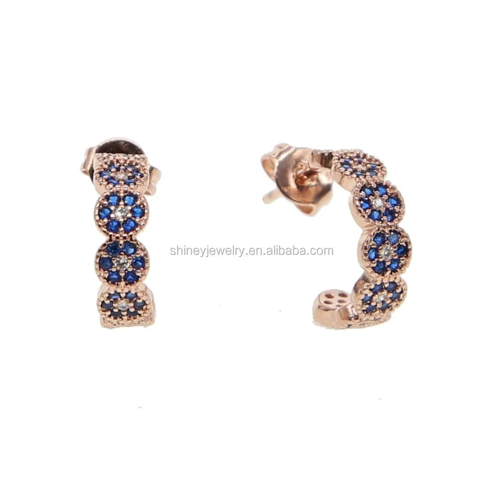 fashion women jewelry micro pave white blue cz lucky round circle evil eye hoop earring