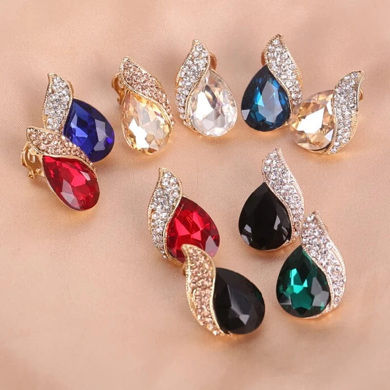 Fashion Women's Teardrop Clip on Earrings Non Piercing Rhinestone Crystal Charm Jewelry Ear Clip Wholesale