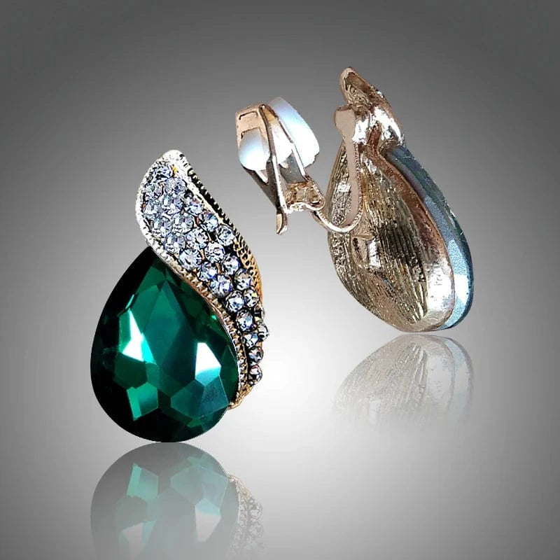 Fashion Women's Teardrop Clip on Earrings Non Piercing Rhinestone Crystal Charm Jewelry Ear Clip Wholesale