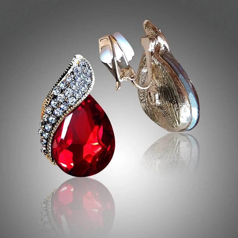 Fashion Women's Teardrop Clip on Earrings Non Piercing Rhinestone Crystal Charm Jewelry Ear Clip Wholesale