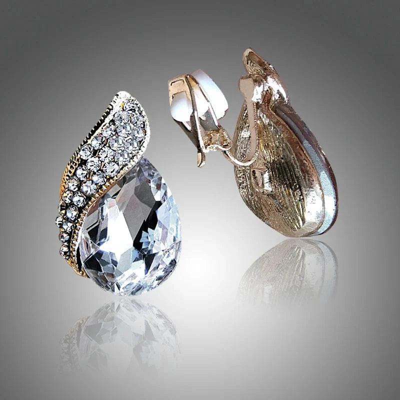 Fashion Women's Teardrop Clip on Earrings Non Piercing Rhinestone Crystal Charm Jewelry Ear Clip Wholesale