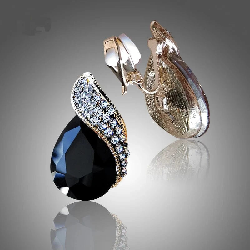 Fashion Women's Teardrop Clip on Earrings Non Piercing Rhinestone Crystal Charm Jewelry Ear Clip Wholesale