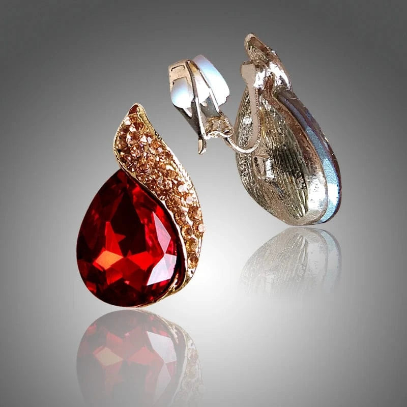 Fashion Women's Teardrop Clip on Earrings Non Piercing Rhinestone Crystal Charm Jewelry Ear Clip Wholesale