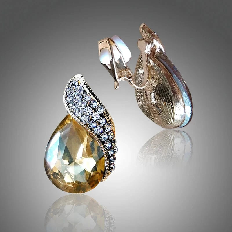 Fashion Women's Teardrop Clip on Earrings Non Piercing Rhinestone Crystal Charm Jewelry Ear Clip Wholesale