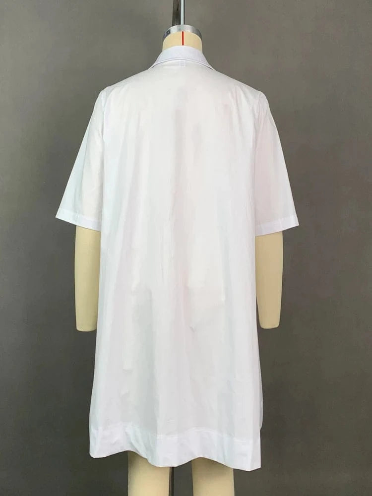 Fashion Women's White Shirt Dress Summer Half Sleeves Loose Solid Color Lapel Loose Casual Deep V-neck Mini Dresses