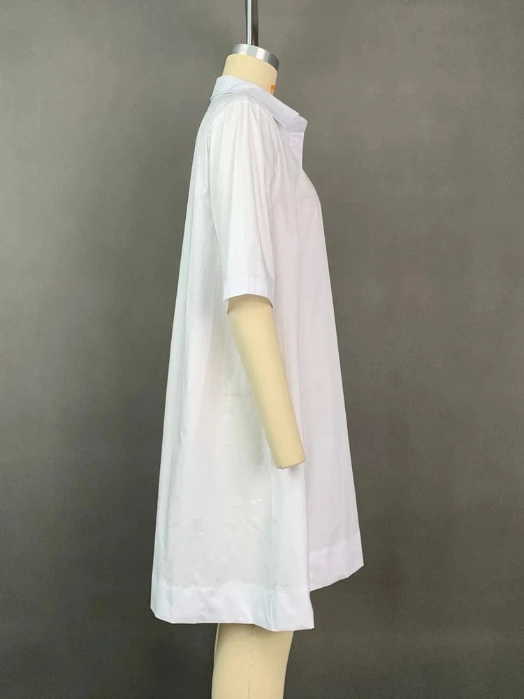 Fashion Women's White Shirt Dress Summer Half Sleeves Loose Solid Color Lapel Loose Casual Deep V-neck Mini Dresses