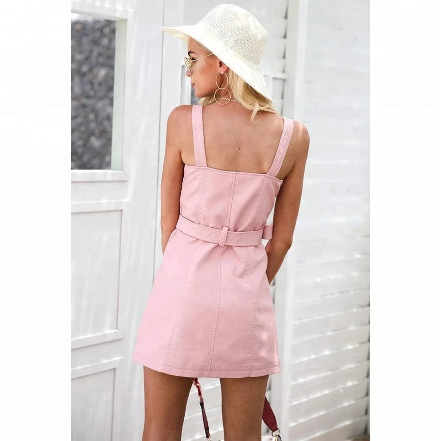Fashion women sexy hot mini PU leather dress