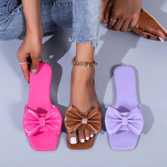 Fashion Women Shoes Summer Lady's Open Toe Sandals Women's bowknot Flat Casual slipper Outdoor Beach Female Flip Flops