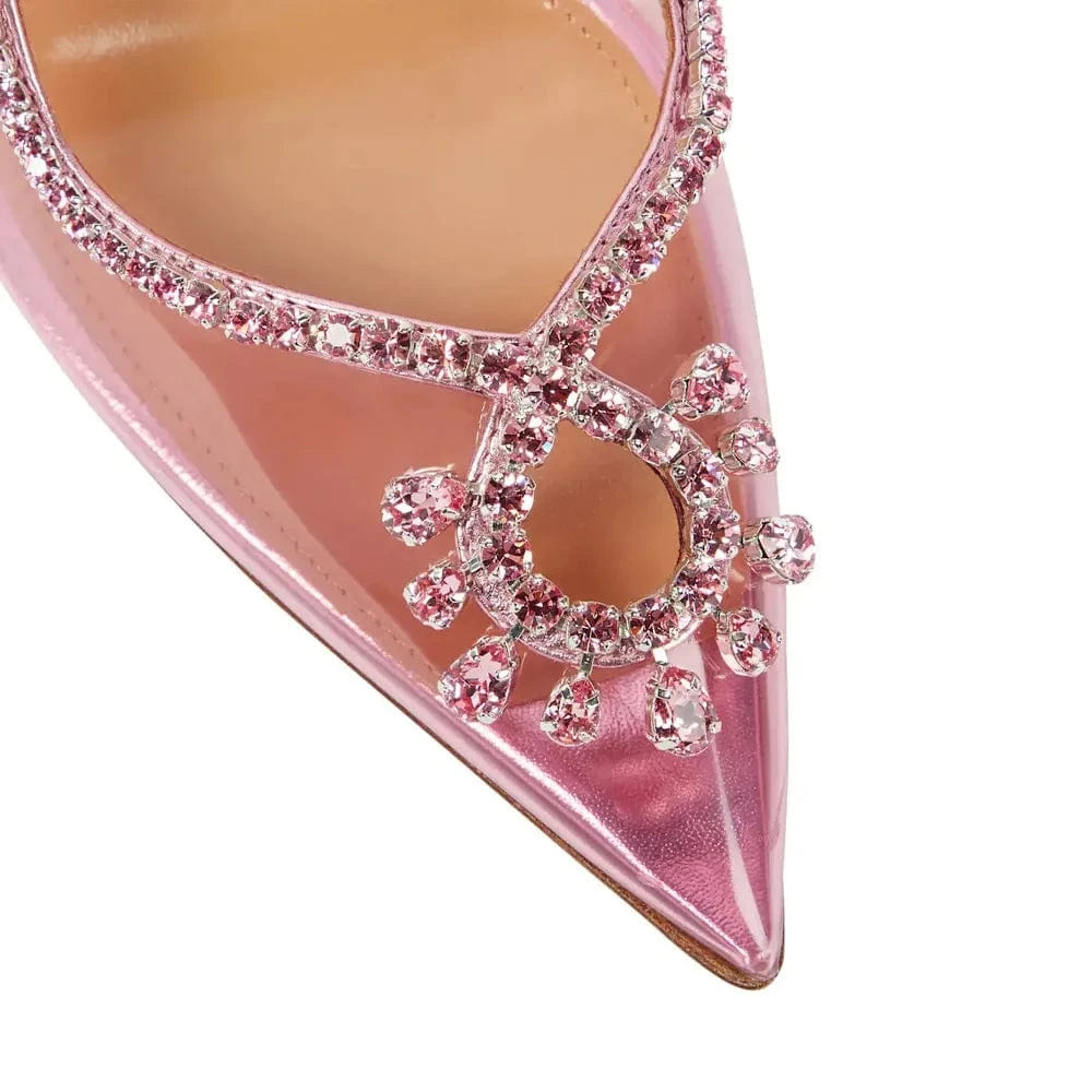 Fashion Women Spring Summer PU Transparent Sandals Point Toe Rhinestone Chain Ladies High Heels Stilettos
