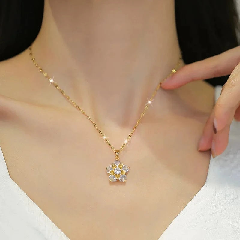 Fashion Women Wedding Pearl Pendant Earrings Necklace Sets Simple 18k Gold Plated Clover Necklace Earrings Jewelry Sets