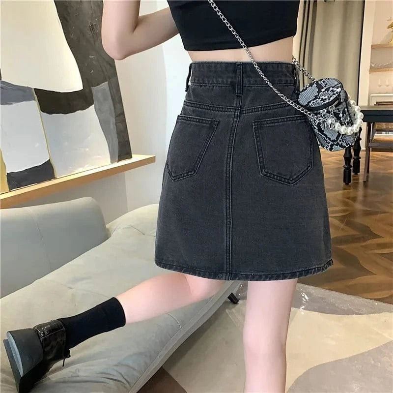 Fashion women zipper denim mini skirt summer high waist A-line female blue jeans casual Korean high quality mujer jeans skirt