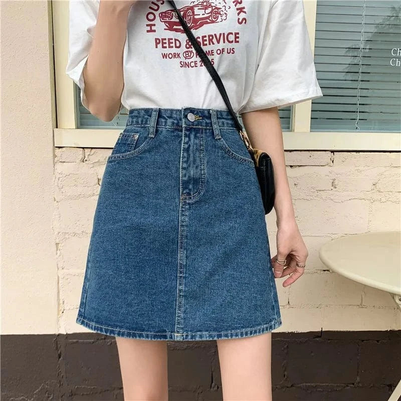 Fashion women zipper denim mini skirt summer high waist A-line female blue jeans casual Korean high quality mujer jeans skirt