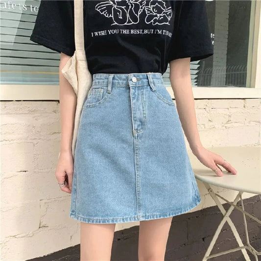 Fashion women zipper denim mini skirt summer high waist A-line female blue jeans casual Korean high quality mujer jeans skirt