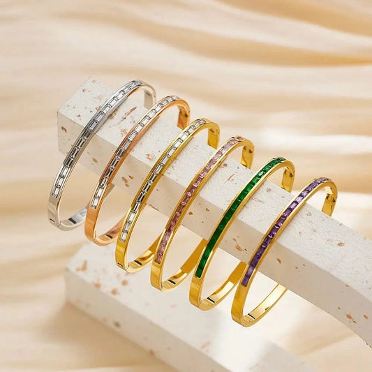 Fashion Zircon Bangles Colorful  Crystal Bracelets Luxury Jewelry for Women  Crystal 18K Plated   Gift Gold Party