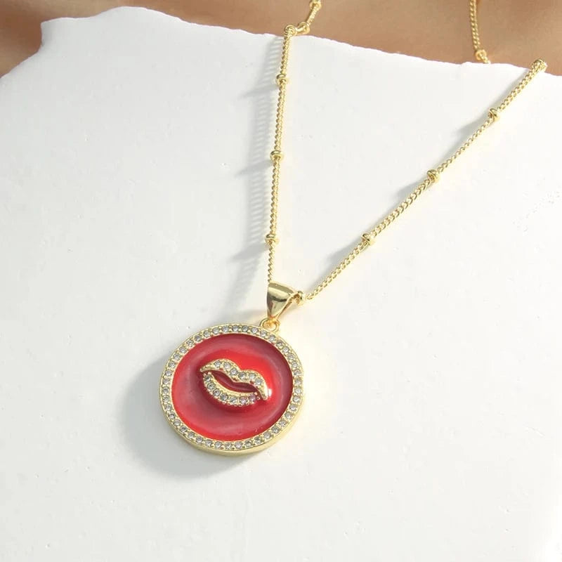 Fashionable Brass Star Moon Pendant Necklaces Elegant Cubic Zirconia Round Party Jewelry For Women Star of David Enamel Chain