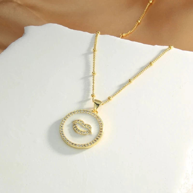 Fashionable Brass Star Moon Pendant Necklaces Elegant Cubic Zirconia Round Party Jewelry For Women Star of David Enamel Chain