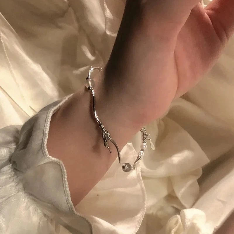 Fashionable Full Pearl Bracelet Niche Design Fishtail Bracelet Light Luxury Girl Summer Sweet Butterfly Bracelet