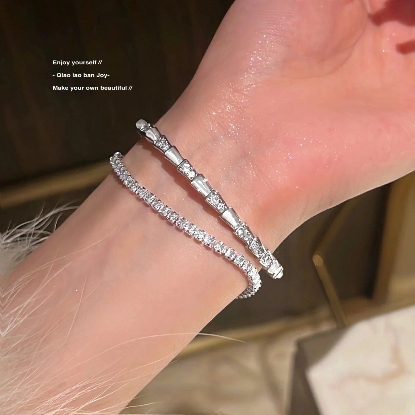 Fashionable Full Snake Bangle Bracelet  Ins Light Luxury Zircon Bracelet Jewelry Bracelet Crystal Open Adjustable Jewelry