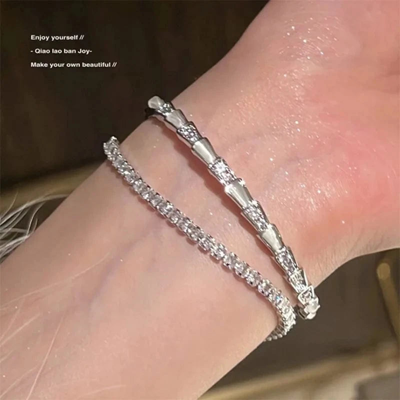 Fashionable Full Snake Bangle Bracelet  Ins Light Luxury Zircon Bracelet Jewelry Bracelet Crystal Open Adjustable Jewelry