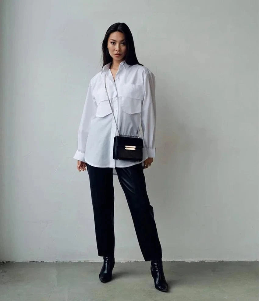 Fashionable Hot Selling Button Long Sleeve White Woman Oversized Shirt Top Casual