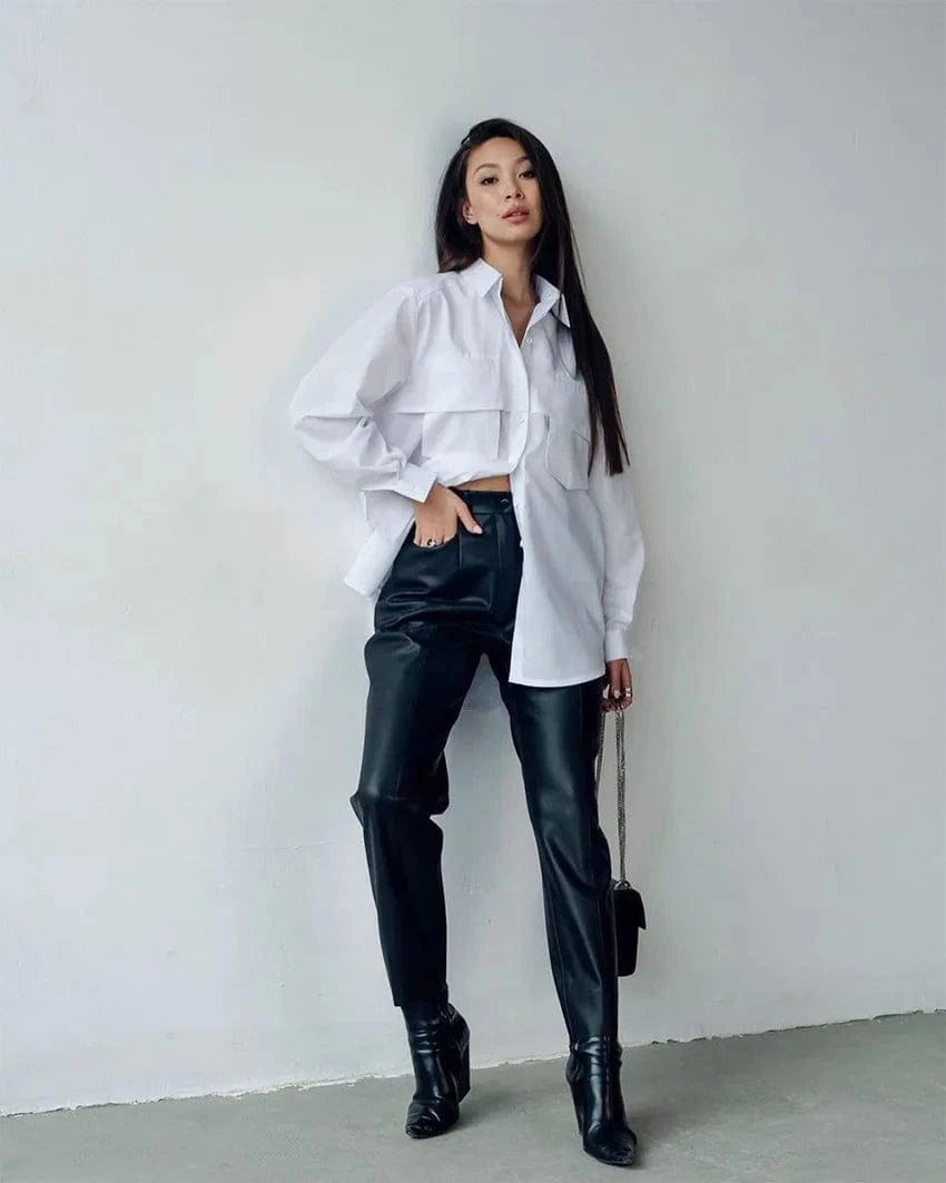 Fashionable Hot Selling Button Long Sleeve White Woman Oversized Shirt Top Casual