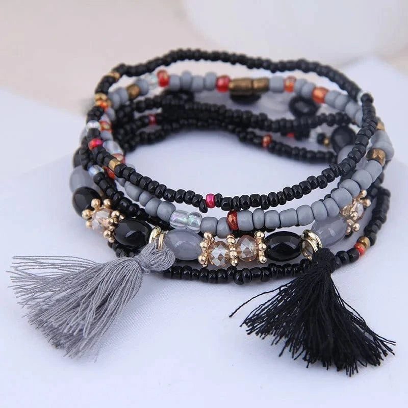 Fashionable Mixed And Matched Beads For Bracelets Simplicity Tassel Jewelry Bohemian ethnic style Multilayer Bracelet