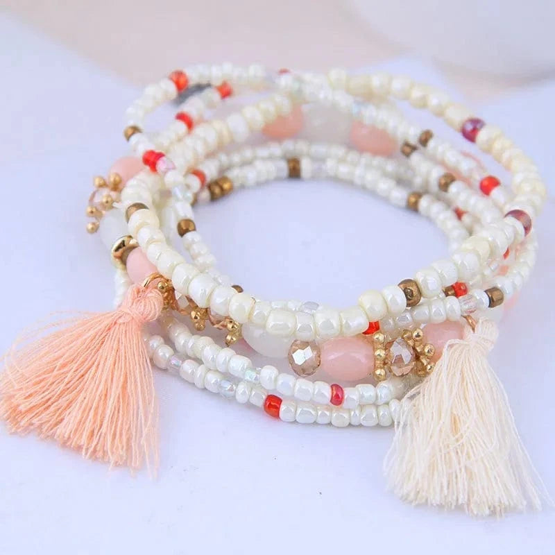 Fashionable Mixed And Matched Beads For Bracelets Simplicity Tassel Jewelry Bohemian ethnic style Multilayer Bracelet