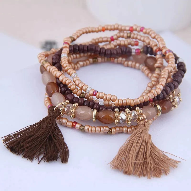 Fashionable Mixed And Matched Beads For Bracelets Simplicity Tassel Jewelry Bohemian ethnic style Multilayer Bracelet