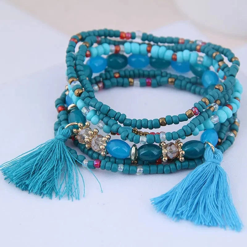 Fashionable Mixed And Matched Beads For Bracelets Simplicity Tassel Jewelry Bohemian ethnic style Multilayer Bracelet