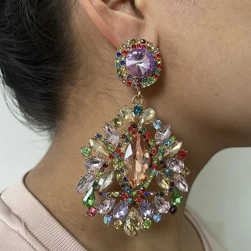 Fashionable styles / COLOR1-KAIMEI Earrings 2023 New Arrival Fashion Jewelry Crystal Big Drop Dangle Earring For Women Luxury Wedding Bridal Maxi Crystal Statement Earrings