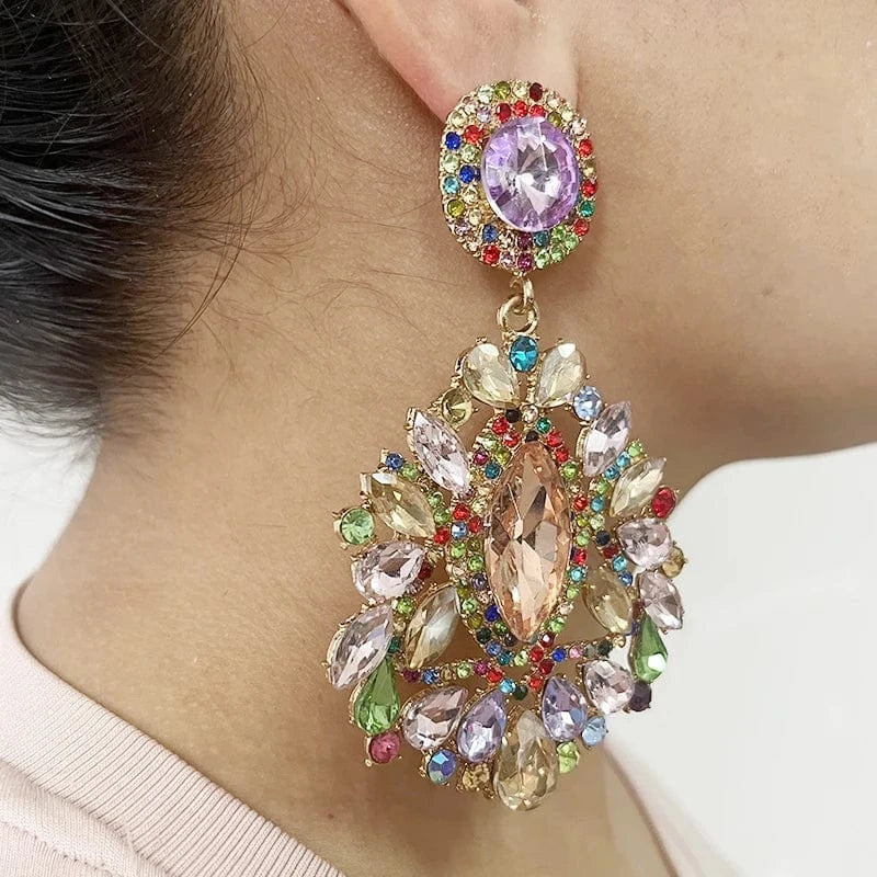 Fashionable styles / COLOR1-KAIMEI Earrings 2023 New Arrival Fashion Jewelry Crystal Big Drop Dangle Earring For Women Luxury Wedding Bridal Maxi Crystal Statement Earrings
