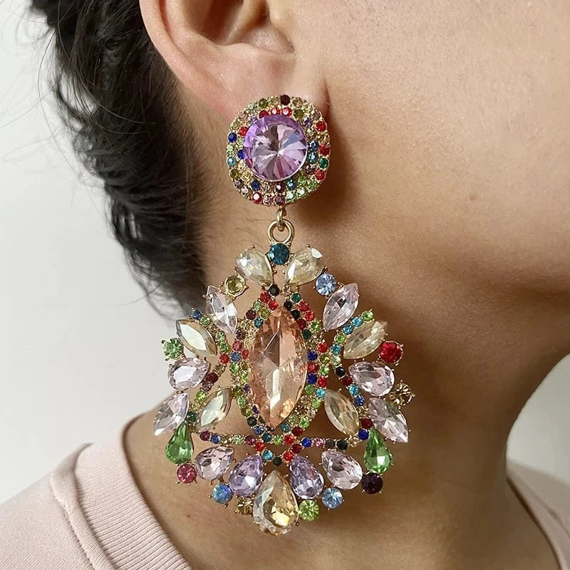 Fashionable styles / COLOR1-KAIMEI Earrings 2023 New Arrival Fashion Jewelry Crystal Big Drop Dangle Earring For Women Luxury Wedding Bridal Maxi Crystal Statement Earrings