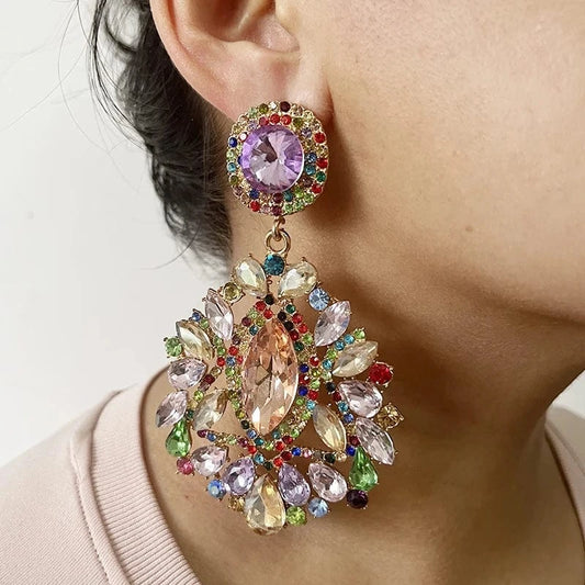Fashionable styles / COLOR1-KAIMEI Earrings 2023 New Arrival Fashion Jewelry Crystal Big Drop Dangle Earring For Women Luxury Wedding Bridal Maxi Crystal Statement Earrings