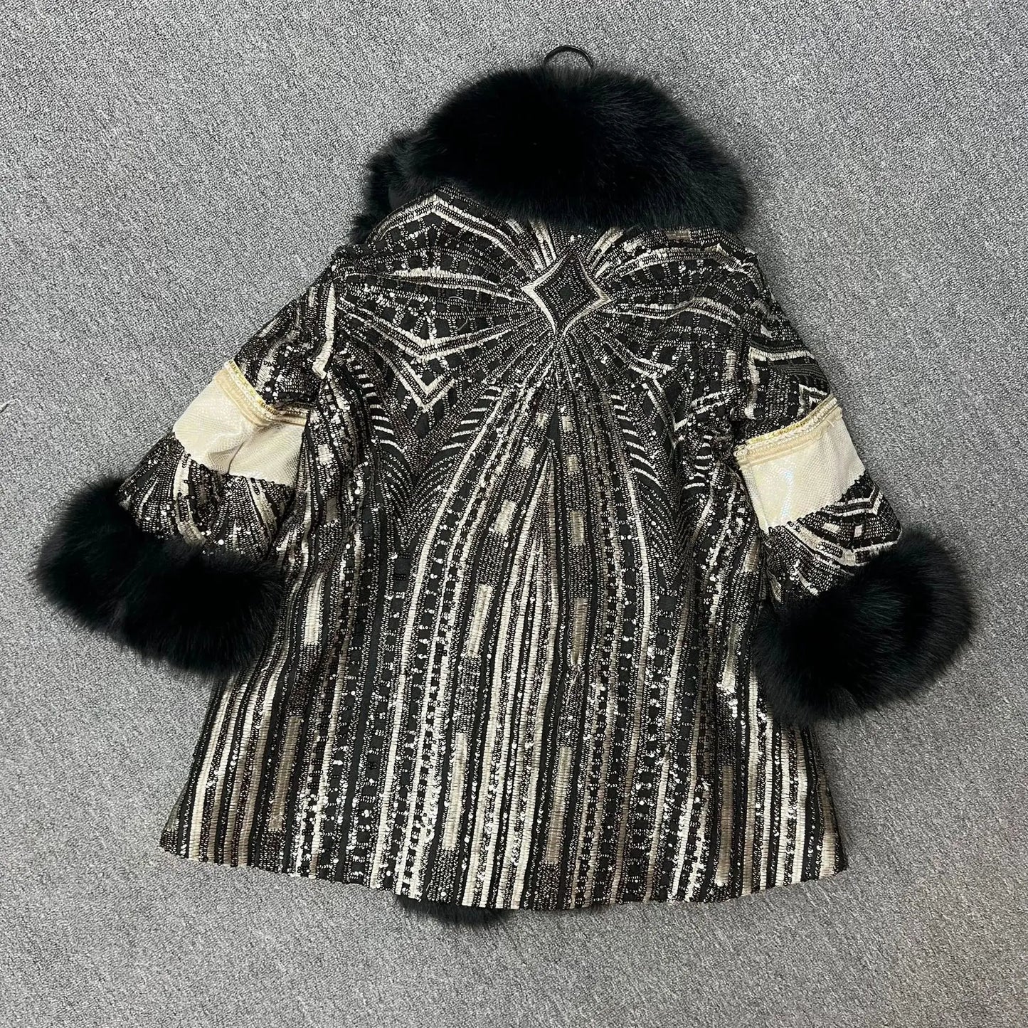 Faux Fox Fur Coat With Sequined Fur Collar Korean Style Winter Jacket For Glam Nights - SN Wigs & More