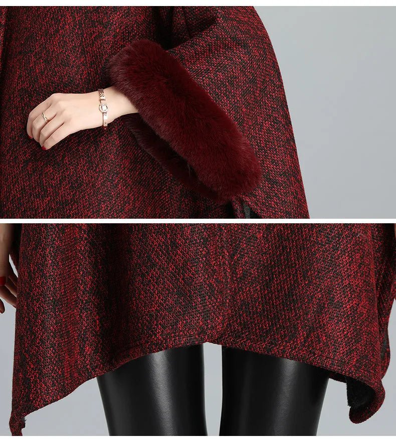 Faux Fur Cape Coat For Women + Hooded With Plush Warmth + Casual Winter Everyday Style - SN Wigs & More