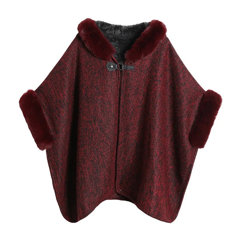 Faux Fur Cape Coat For Women + Hooded With Plush Warmth + Casual Winter Everyday Style - SN Wigs & More