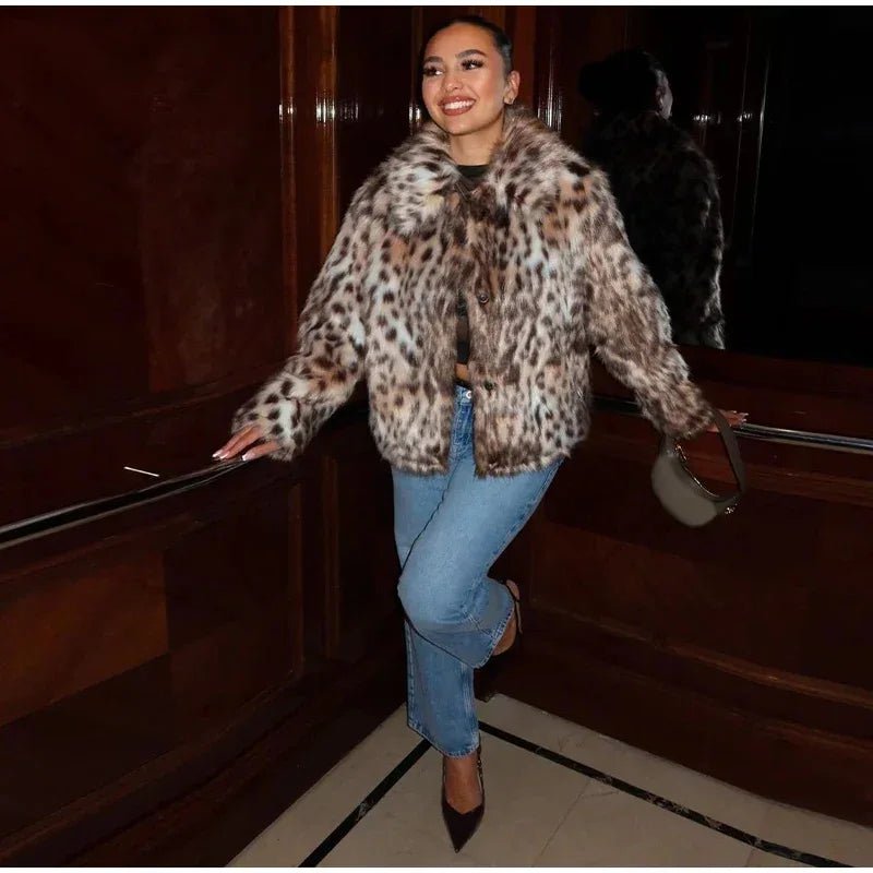 Faux Fur Coat For Women - Leopard Print Plush Lining - Streetwear Autumn Winter Trend - SN Wigs & More