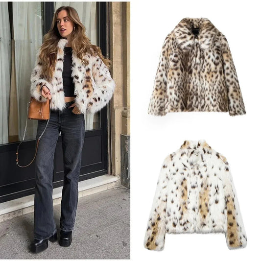Faux Fur Coat For Women - Leopard Print Plush Lining - Streetwear Autumn Winter Trend - SN Wigs & More