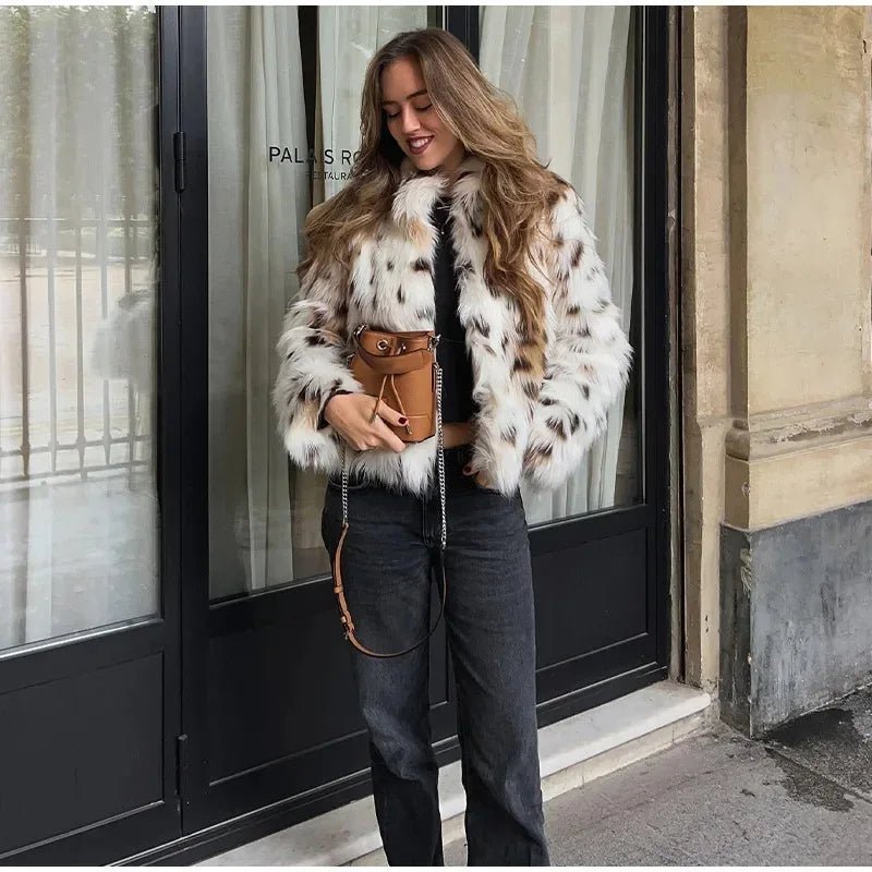 Faux Fur Coat For Women - Leopard Print Plush Lining - Streetwear Autumn Winter Trend - SN Wigs & More