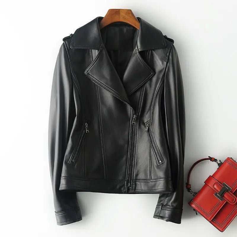 Faux Leather Coat Zipper Closure Solid Turn Down Collar Moto Streetwear Style All Season - SN Wigs & More