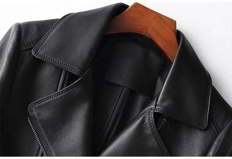 Faux Leather Coat Zipper Closure Solid Turn Down Collar Moto Streetwear Style All Season - SN Wigs & More