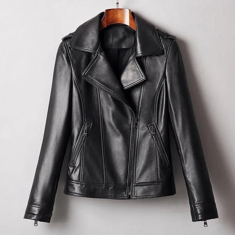 Faux Leather Coat Zipper Closure Solid Turn Down Collar Moto Streetwear Style All Season - SN Wigs & More