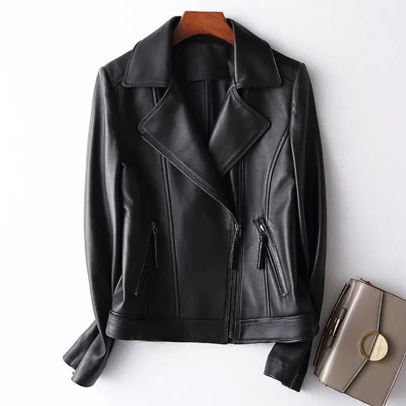 Faux Leather Coat Zipper Closure Solid Turn Down Collar Moto Streetwear Style All Season - SN Wigs & More