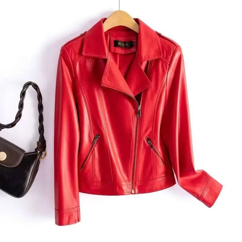 Faux Leather Coat Zipper Closure Solid Turn Down Collar Moto Streetwear Style All Season - SN Wigs & More