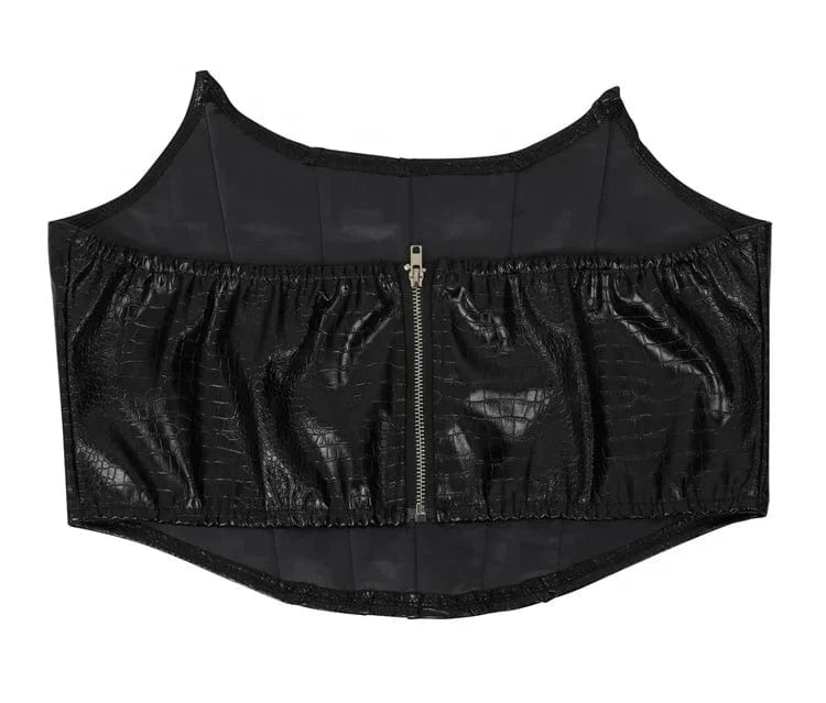 Faux Leather Women's Set Sleeveless Zipper Fly Crop Top and Wide Leg Pants 2024 PU Two 2 Piece Sets