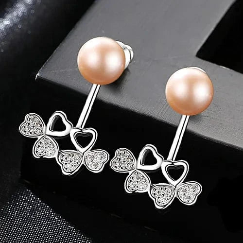 FE0049-Pu PAG&MAG Women Fine Jewelry 925 Silver Elegant Bow-Knot Pendant Freshwater Natural Pearl Stud Earrings