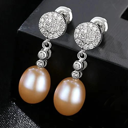FE0054-Pk PAG&MAG Elegant Fine Jewelry Women Anniversary Sterling Silver 925 Natural Freshwater Pearl Drop Earrings