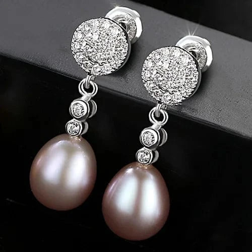 FE0054-Pu PAG&MAG Elegant Fine Jewelry Women Anniversary Sterling Silver 925 Natural Freshwater Pearl Drop Earrings